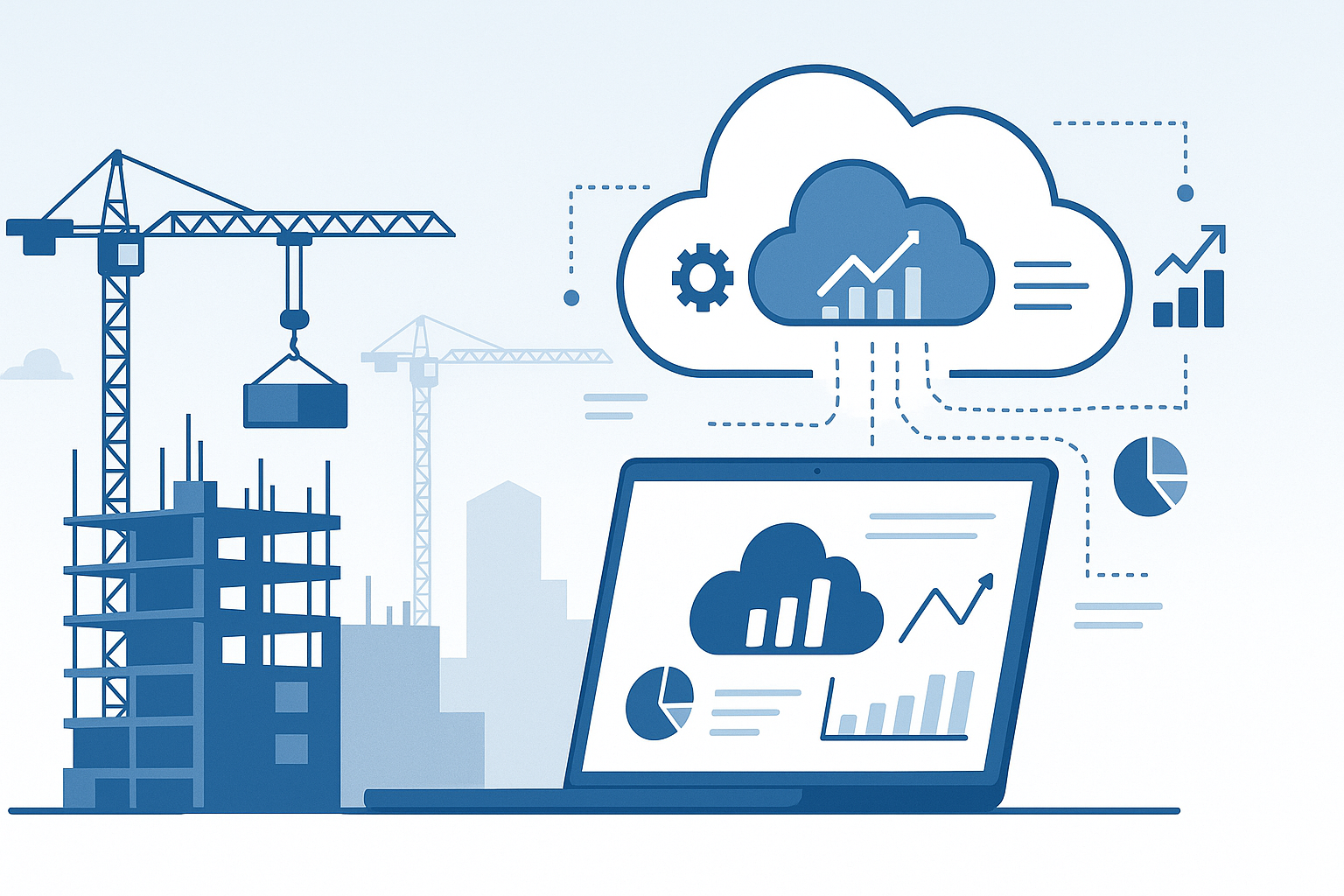 modern construction site meets cloud-powered dashboards, all in Cloud Nimbus blue